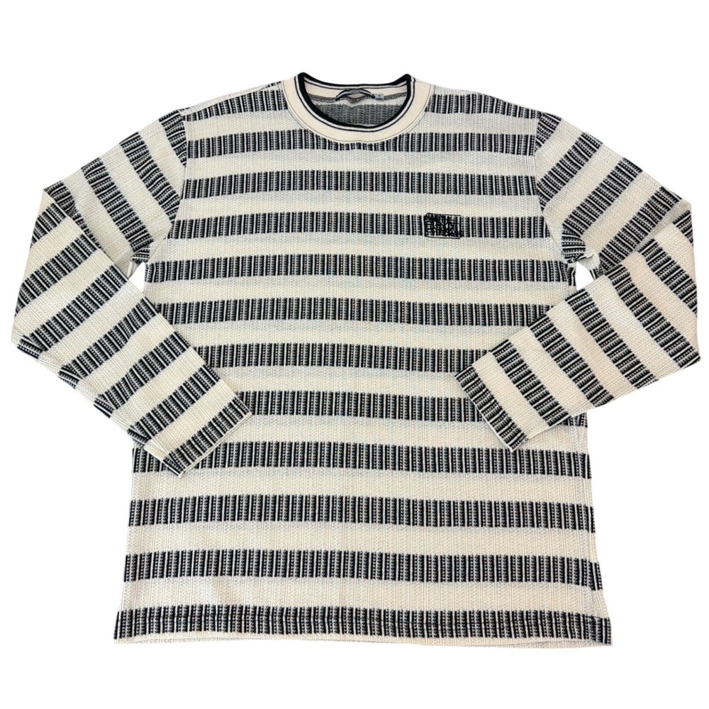 Vtg Marithe Francois Girbaud Striped Knit Sweater Textured Cotton Pullover M 90s